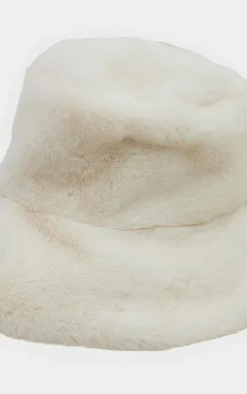 Cream Fluffy Faux Fur Bucket Hat