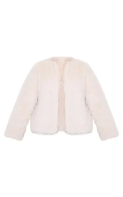 Cream Glitter Faux Fur Coat