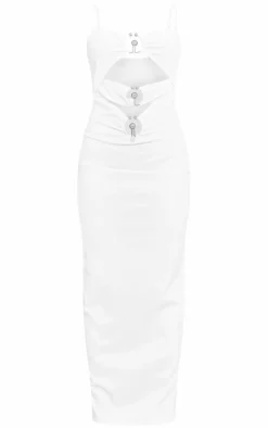 Cream Gold Trim Cut Out Maxi Dress