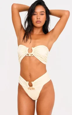 Cream Hammered Trim Bandeau Bikini Top