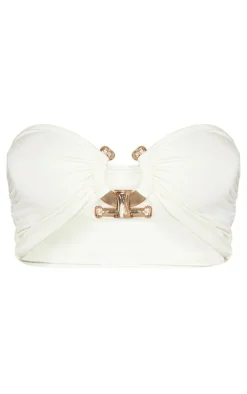 Cream Hammered Trim Bandeau Bikini Top