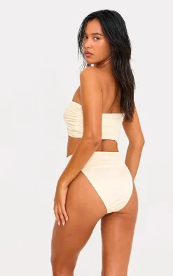 Cream Hammered Trim High Waist Bikini Bottoms