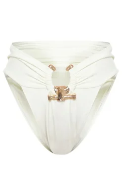Cream Hammered Trim High Waist Bikini Bottoms