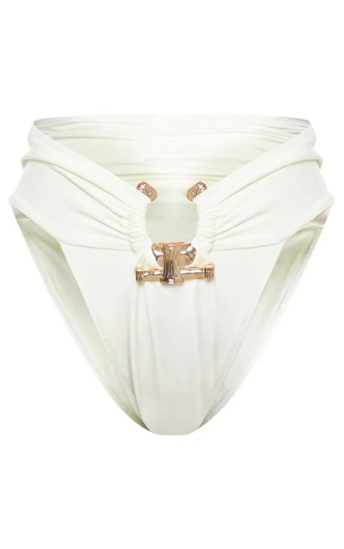 Cream Hammered Trim High Waist Bikini Bottoms