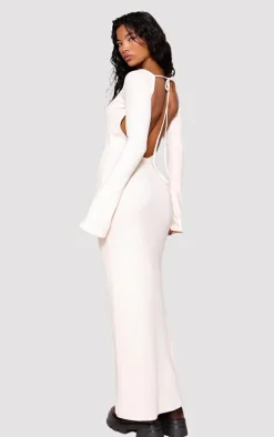 Cream Heavy Brushed Rib Tie Back Maxi Dress