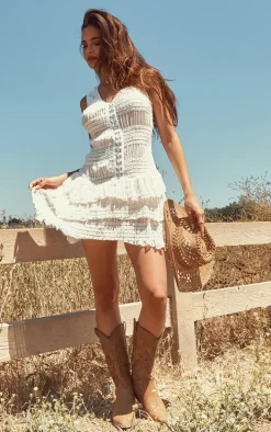 Cream Hook And Eye Ruffle Shift Dress