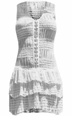 Cream Hook And Eye Ruffle Shift Dress