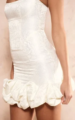 Cream Jacquard Puff Ball Hem Mini Dress