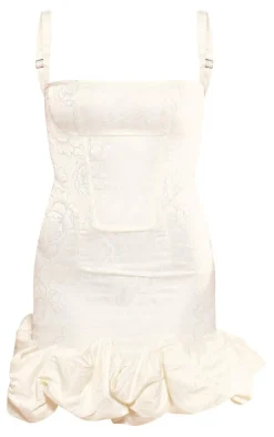 Cream Jacquard Puff Ball Hem Mini Dress