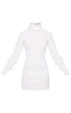 Cream Knitted Roll Neck Sweater Dress
