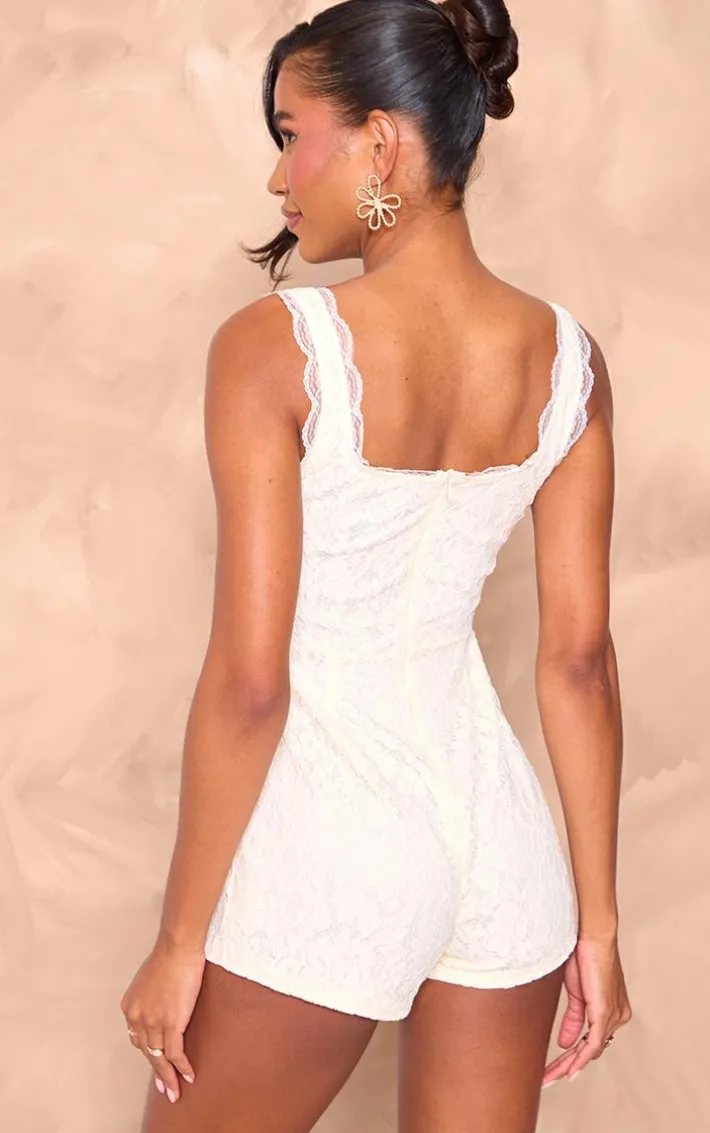 Cream Lace Boning Detail Strappy Romper