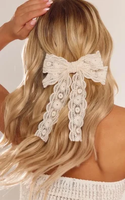 Cream Lace Bow Hair Clip