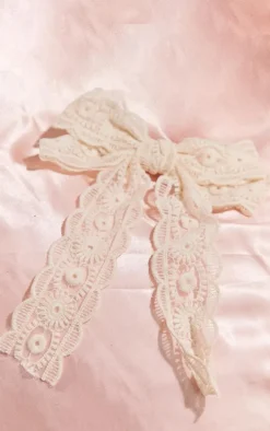 Cream Lace Bow Hair Clip