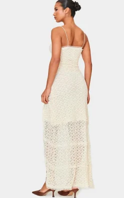 Cream Lace Mesh Cut Out Maxi Dress