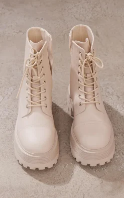 Cream Lace Up Chunky Sole Combat Boots