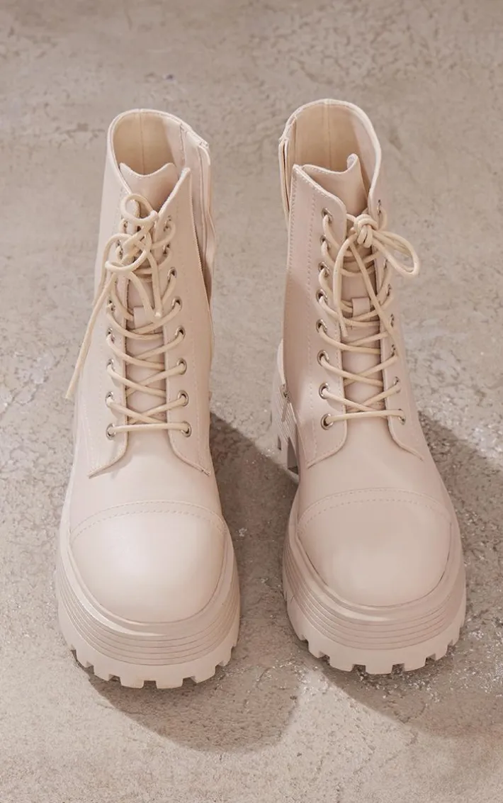 Cream Lace Up Chunky Sole Combat Boots