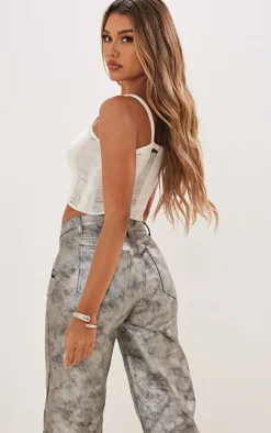 Cream Laddering Knit Crop Top