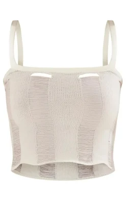 Cream Laddering Knit Crop Top