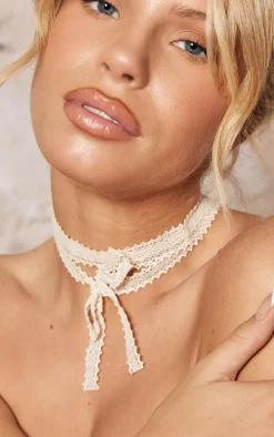 Cream Linen Layer Bow Choker