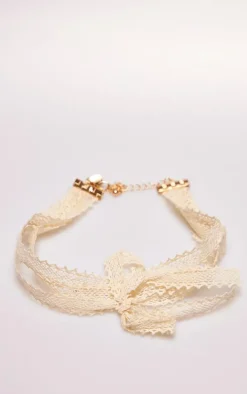 Cream Linen Layer Bow Choker