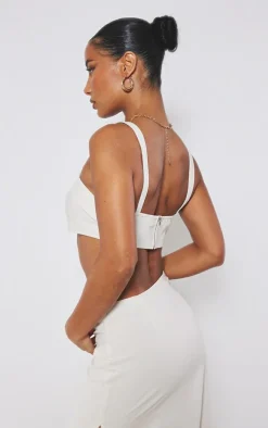 Cream Linen Look Foldover Detail Structured Bralet