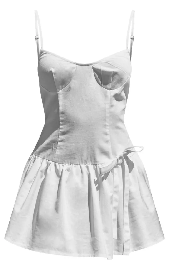 Cream Linen Look Strappy Skort Romper