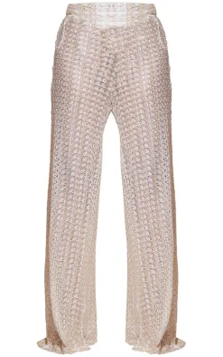 Cream Metallic Netted Crochet Beach Flares