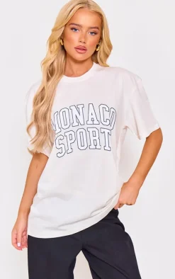 Cream Monaco Sport Printed Oversized T Shirt