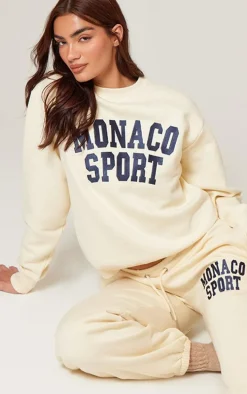 Cream Monaco Sports Embroidered Cuffed Sweatpants