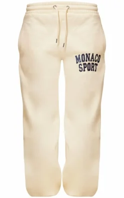 Cream Monaco Sports Embroidered Cuffed Sweatpants