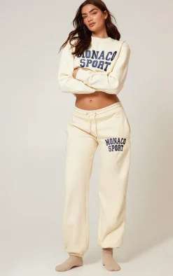 Cream Monaco Sports Embroidered Sweatshirt
