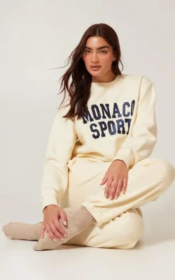 Cream Monaco Sports Embroidered Sweatshirt