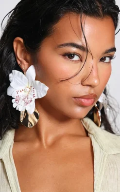 Cream Orchid Statement Earrings