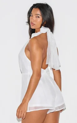 Cream Organza High Tie Neck Romper