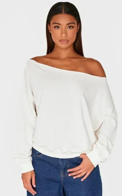 Cream Oversized Off Shoulder Sweatshirt