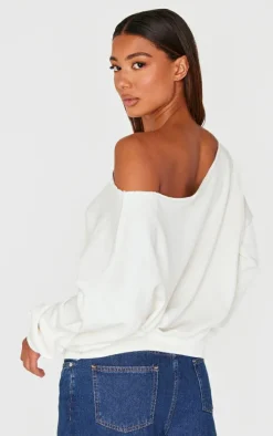 Cream Oversized Off Shoulder Sweatshirt