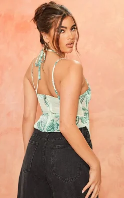 Cream Paisley Print Mesh Corset