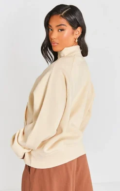 Cream Panel Detail Zip Up Pocket Sweatshirt