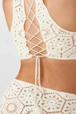 Cream Patterned Crochet Knit Top