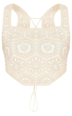 Cream Patterned Crochet Knit Top