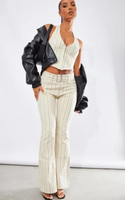 Cream Pinstripe Denim Halterneck Top