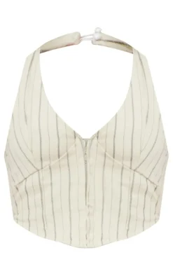 Cream Pinstripe Denim Halterneck Top