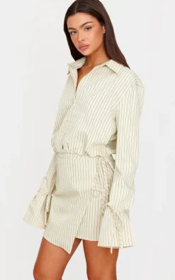 Cream Pinstripe Wrap Shift Dress