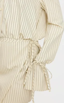 Cream Pinstripe Wrap Shift Dress