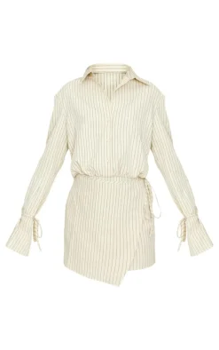 Cream Pinstripe Wrap Shift Dress