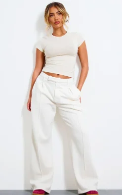 Cream Pintuck Fleeceback Tailored Sweatpants