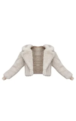 Cream Plush Faux Fur Collar Detail Coat