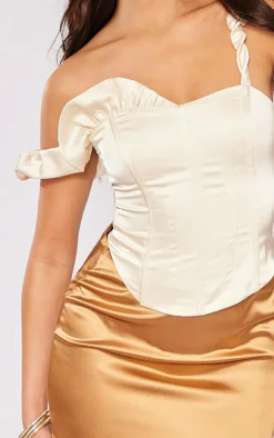 Cream Premium Satin Rose Applieque Corset Top