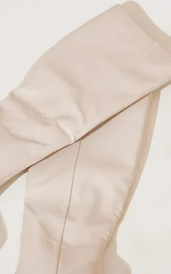 Cream Pu Toe Cap Flare Heeled Knee Boot