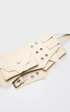 Cream PU Utility Western Buckle Waist Belt